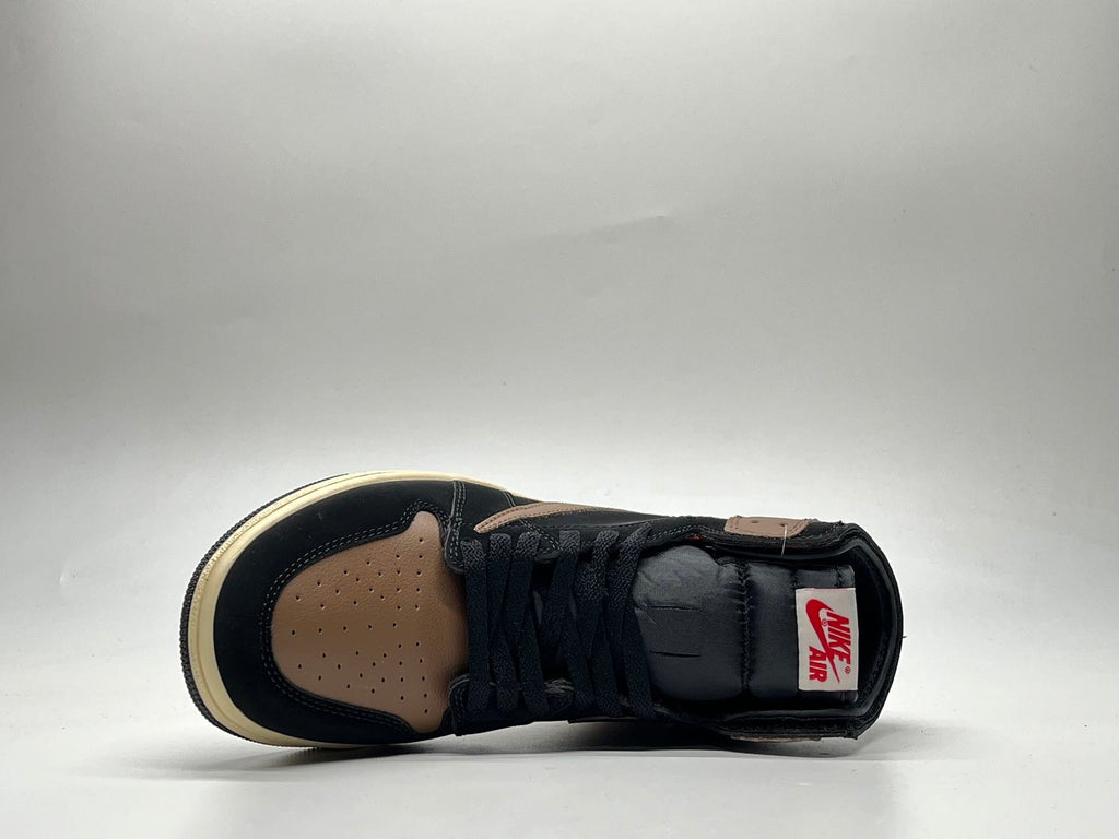AJ1 Black Mocha Reverse Swoosh Sneakers