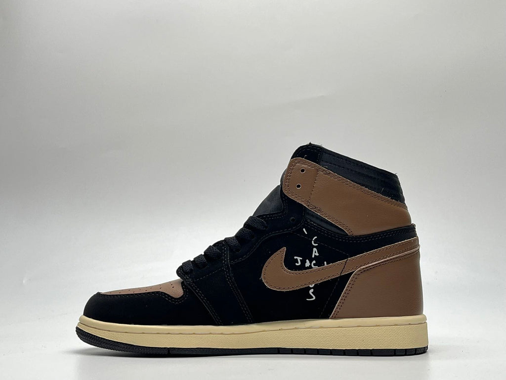 AJ1 Black Mocha Reverse Swoosh Sneakers