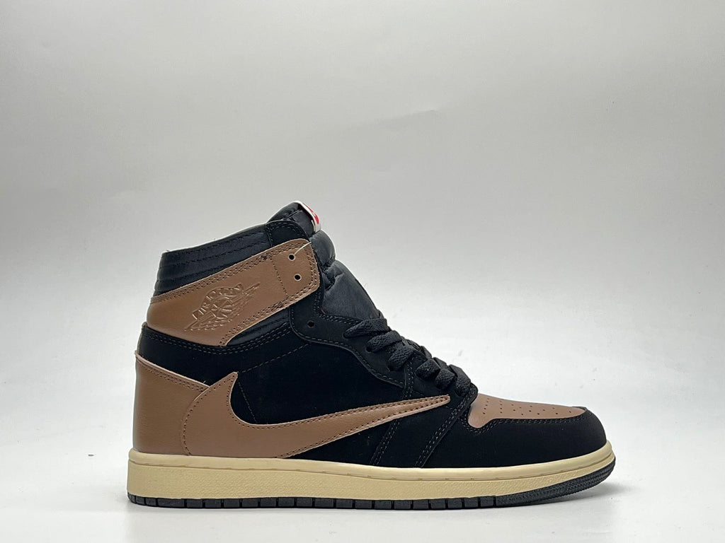 AJ1 Black Mocha Reverse Swoosh Sneakers